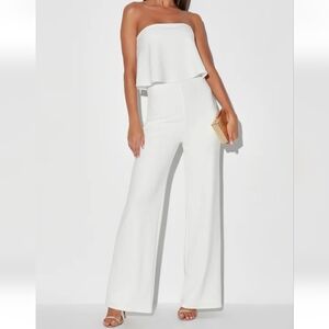 LULU'S WHITE WIDE-LEG JUMPSUIT MEDIUM